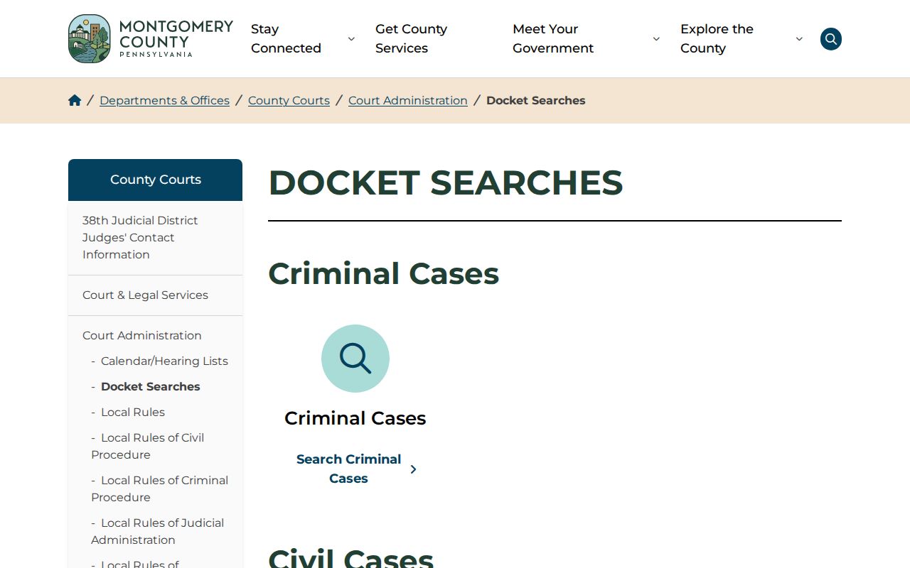 Horsham Township residents directory Montgomery County court docket search options