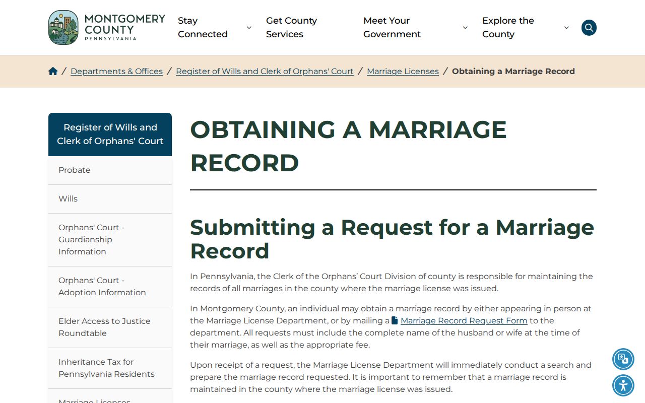 Horsham Township residents directory Montgomery County marriage record procedure