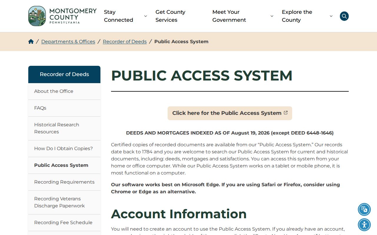 Horsham Township previous residents Recorder Public Access System instructions
