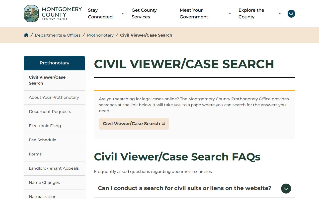 Horsham Township resident lookup using Montgomery County Civil Viewer
