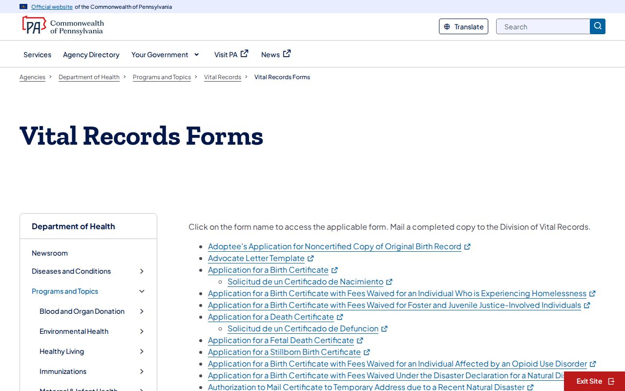 Horsham Township resident lookup vital records forms