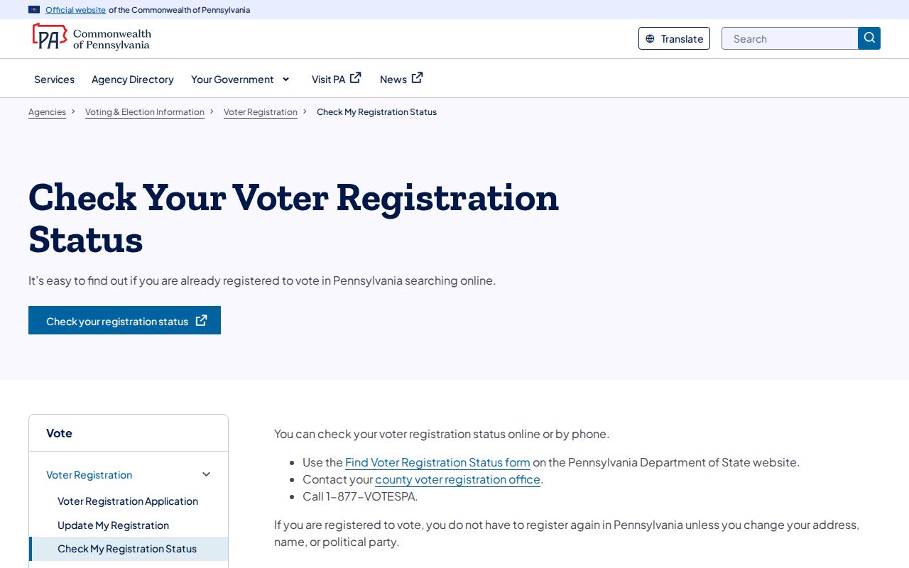 Horsham Township resident lookup voter registration status page